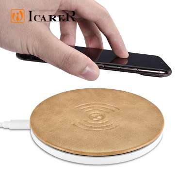 New Hot Trending Microfiber Leather 10W Fast Qi Wireless Charger For Mobile Phone